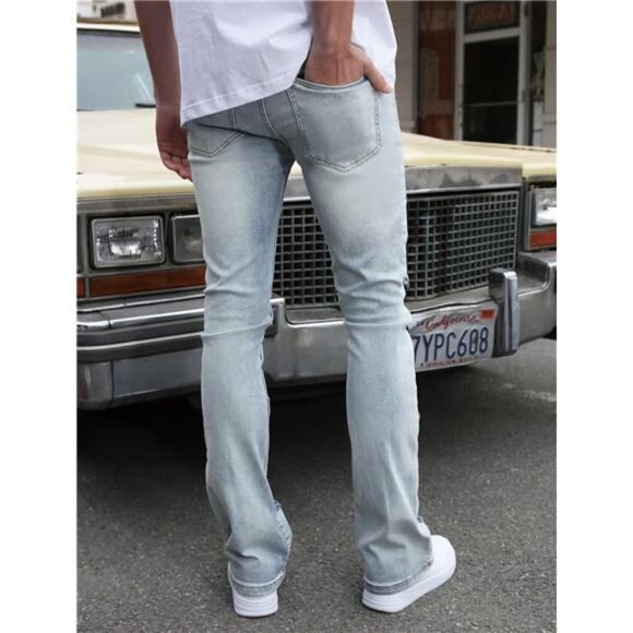 New w Tags Men's Ripped Bootcut Jeans Slim Fit Bell Bottom Ripped Flared Denim - Picture 5 of 6